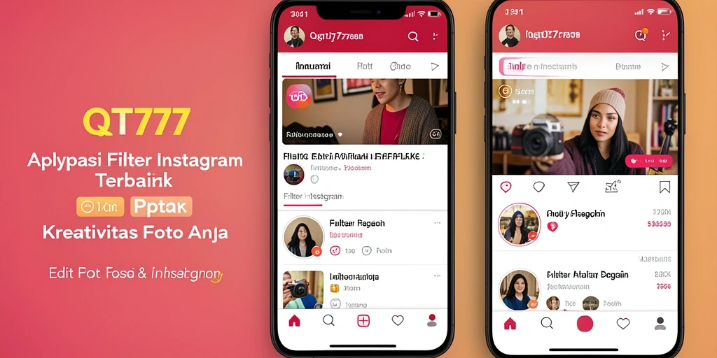 Antarmuka QT777 dengan berbagai fungsi filter Instagram yang menarik.