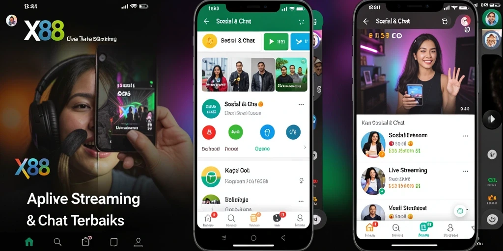 Tampilan antarmuka aplikasi Live Streaming X88 yang modern dan interaktif.